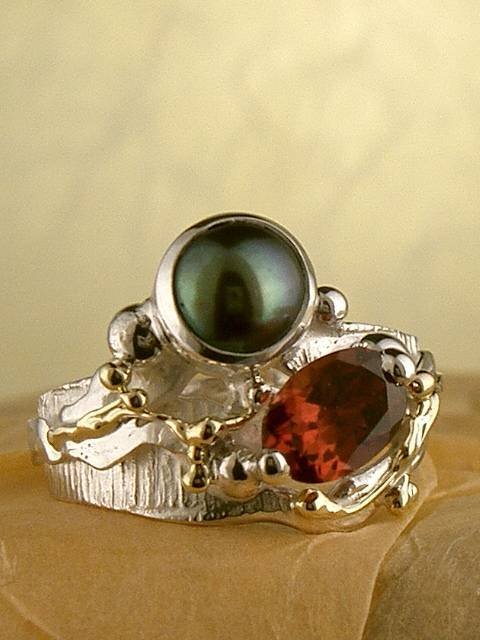 Григорій Пира Піро Стерлінгового Дизайн Перстень з Срібла і 18-Каратного Золота з Каменями 4639