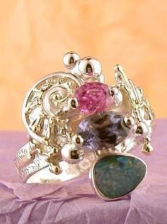 Григорій Пира Піро Стерлінгового Дизайн Перстень з Срібла і 18-Каратного Золота з Каменями 9803