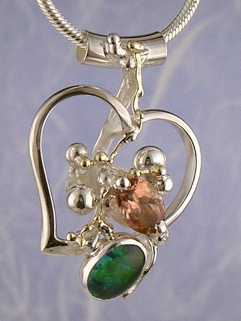 Gregory Pyra Piro Cœur Pendentif Fait Main en Argent Massif avec Pierres et Perles 4054