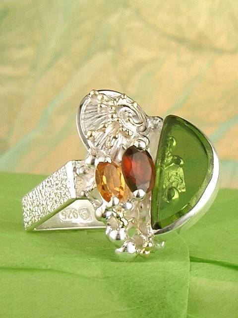 auction house with fine jewellery and collectible items, where to buy fine craft gallery mixed metal reticulated and soldered ring, Gregory Pyra Piro artisan reticulated and soldered ring #6492