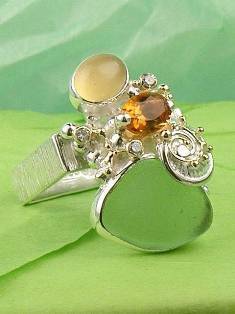anillo plata de ley y oro 585 con piedras de moda, anillo para mujeres de plata de ley con piedras, joyas de autor plata de ley con piedras para mujeres, anillo 7490