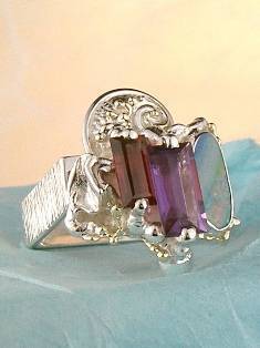 auction house with fine jewellery and collectible items, where to buy fine craft gallery mixed metal reticulated and soldered ring, Gregory Pyra Piro artisan reticulated and soldered ring 2938