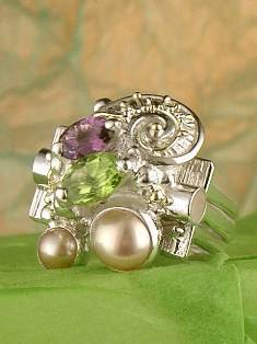 Gregory Pyra Piro One of a Kind Original #Handmade #Sterling #Silver and #Gold #Amethyst and facet cut peridot ring 6839