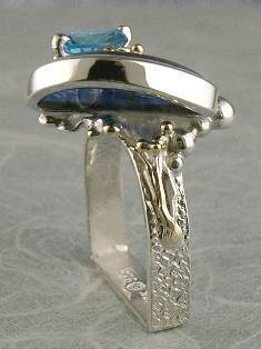 серебро и золото, голубой топаз, стекло, Григорий Пыра Пиро кольца 4893