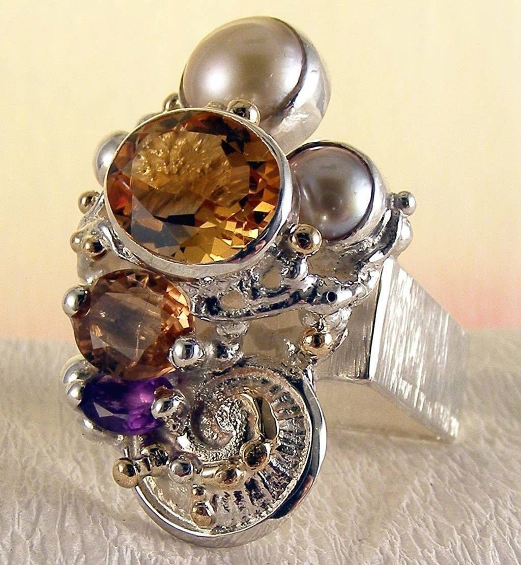 original maker's handcrafted jewellery, gregory pyra piro ring 4291, sterling silver, gold, citrine, tourmaline, amethyst, pearl, art nouveau inspired fashion jewelry, handcrafted jewelry with antique motif, where to find art nouveau inspired fashion jewelry, fine jewellery instpired by retro fashion, jewellery and antique shops, shop for antiques and jewellery, shop for vintage jewellery, are there still artists and designers who make jewelry the old fashioned way, where to find contemporary jewelry with an antique motif, art and craft gallery artisan handcrafted jewellery for sale, jewellery with ocean and seashell theme