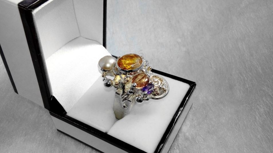 original maker's handcrafted jewellery, gregory pyra piro ring 4291, sterling silver, gold, citrine, tourmaline, amethyst, pearl, art nouveau inspired fashion jewelry, handcrafted jewelry with antique motif, where to find art nouveau inspired fashion jewelry, fine jewellery instpired by retro fashion, jewellery and antique shops, shop for antiques and jewellery, shop for vintage jewellery, are there still artists and designers who make jewelry the old fashioned way, where to find contemporary jewelry with an antique motif, art and craft gallery artisan handcrafted jewellery for sale, jewellery with ocean and seashell theme