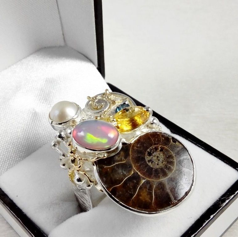 gregory pyra piro ring 374291, mixed metal jewellery made from gold and silver, jewelry inspired by retro fashion, auction style one of a kind jewellery made by jewellery maker, antique style handcrafted jewellery made by jewellery maker, unique design ring with ammonite and opal, unique design ring with citrine and blue topaz, unique design ring with ammonite and pearl, art nouveau inspired fashion jewelry, handcrafted jewelry with antique motif, where to find art nouveau inspired fashion jewelry, fine jewellery instpired by retro fashion, jewellery and antique shops, shop for antiques and jewellery, shop for vintage jewellery, are there still artists and designers who make jewelry the old fashioned way, where to find contemporary jewelry with an antique motif, art and craft gallery artisan handcrafted jewellery for sale, jewellery with ocean and seashell theme