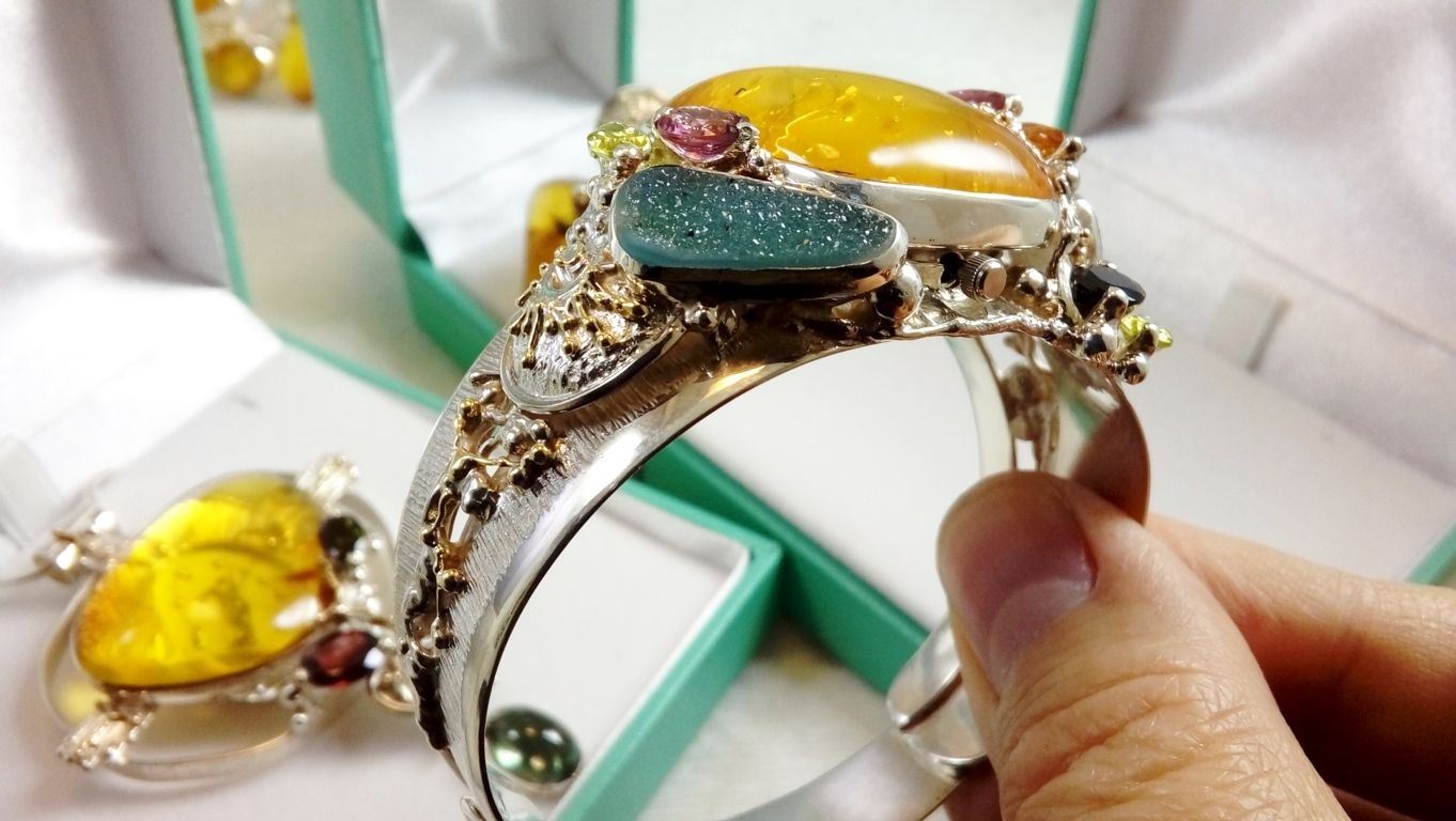 bracelet ambre et pierres, bijoux argent 925 et or pierres vraies fait main originaux