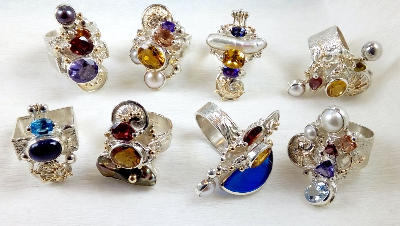 collection bagues, bijoux argent 925 et or pierres vraies fait main originaux