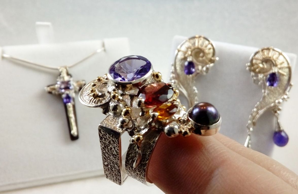 bague, boucles, pendentif croix, bijoux argent 925 et or pierres vraies fait main originaux