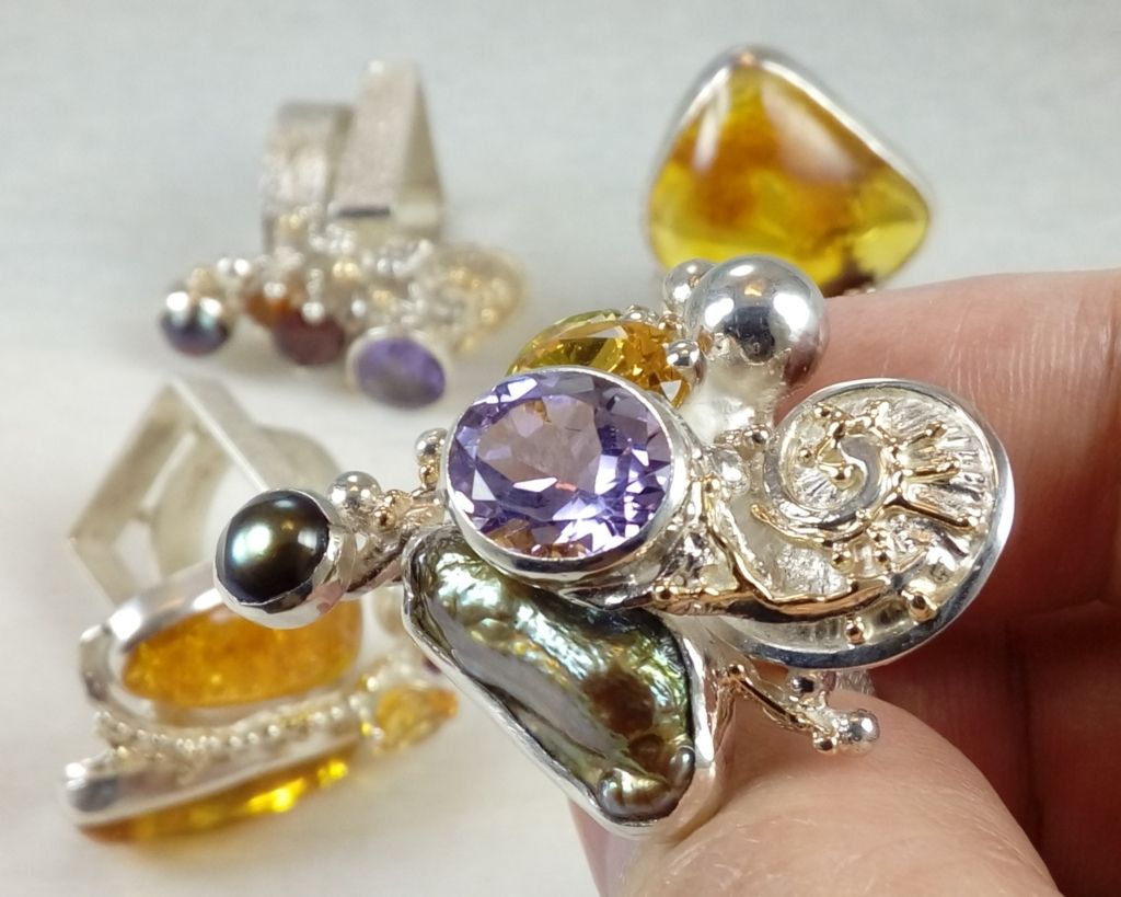 Collection of Rings, Bespoke Jewellery, One of a Kind, Original Handcrafted, Gregory Pyra Piro, Sterling Silver, 14k Gold, Natural Gemstones, Pearls