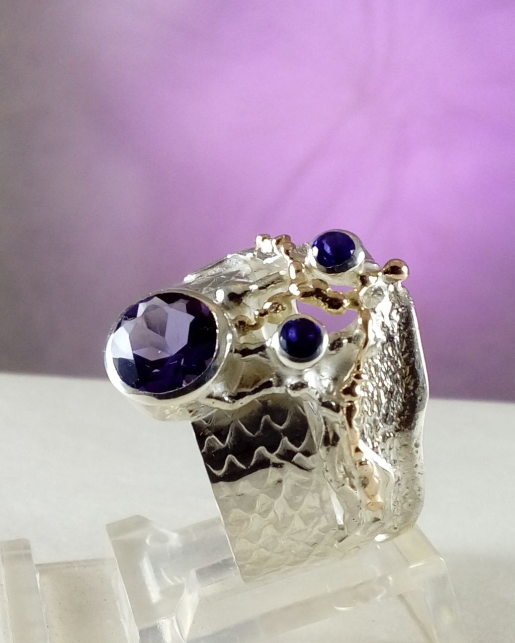 rings for women with amethysts, sterling and 14k gold jewelry, where to buy jewelry made by artist, where to buy handmade jewelry with amethyst, silver and gold rings for women with amethyst, gregory pyra piro ring 6820