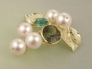 Gregory Pyra Piro Collier Broche en Or 750 avec Perles, Tourmaline Verte, et Em&eacute;raude