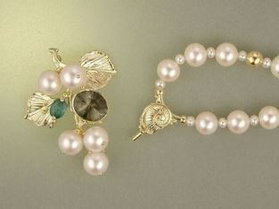 Gregory Pyra Piro Collier Broche en Or 750 avec Perles, Tourmaline Verte, et Em&eacute;raude