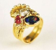 Gregory Pyra Piro Bague Or 750 avec Opale, Rubi, et Diamants