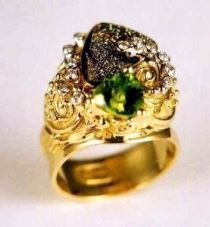 Gregory Pyra Piro Bague Or 750 avec Tourmaline Verte, Diamants, et Druse