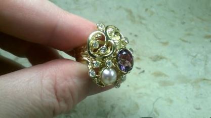 Gregory Pyra Piro Bague Or 750 avec Am&eacute;thyste, Diamants, et Perle