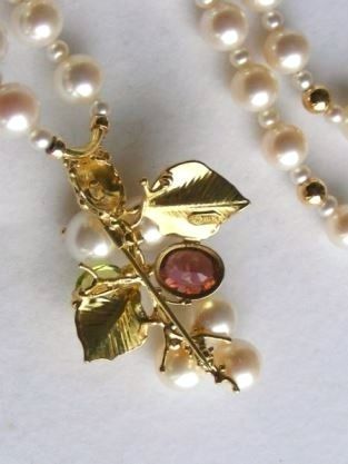 Gregory Pyra Piro Collier Broche en Or 750 avec Perles, Tourmaline Rose, et P&eacute;ridot