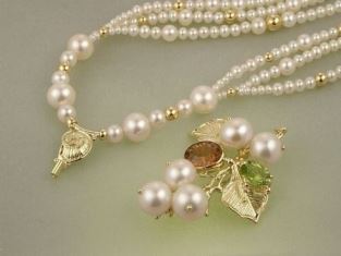 Gregory Pyra Piro Collier Broche en Or 750 avec Perles, Tourmaline Rose, et P&eacute;ridot