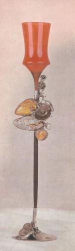 Calices de Créateur Grégory Pyra Piro, bios, verre, argent massif, ambre, ammonite, pierres