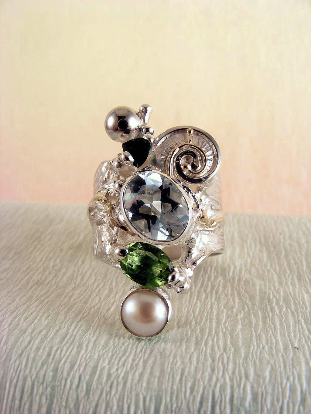 gregory pyra piro art jewellery, silver and gold jewellery with gemstones, gold and silver jewellery with gemstones and pearls, Band #Ring 1441