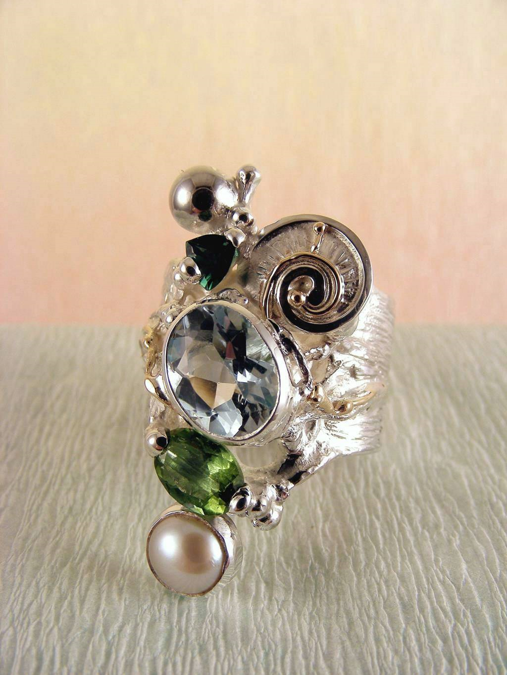 gregory pyra piro art jewellery, silver and gold jewellery with gemstones, gold and silver jewellery with gemstones and pearls, Band #Ring 1441