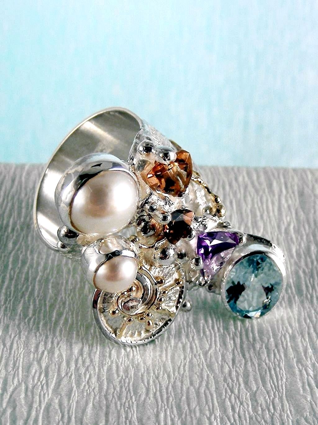 wearable art jewelry, jewelry to wear, jewelry made to orderGregory Pyra Piro ring 2050, rings for women with blue topaz and pink tourmaline, rings for women with amethyst and blue topaz, rings for women with pink tourmaline and pearl, rings for women with blue topaz and pearl, mixed metal rings in silver and gold, rings in art and craft galleries