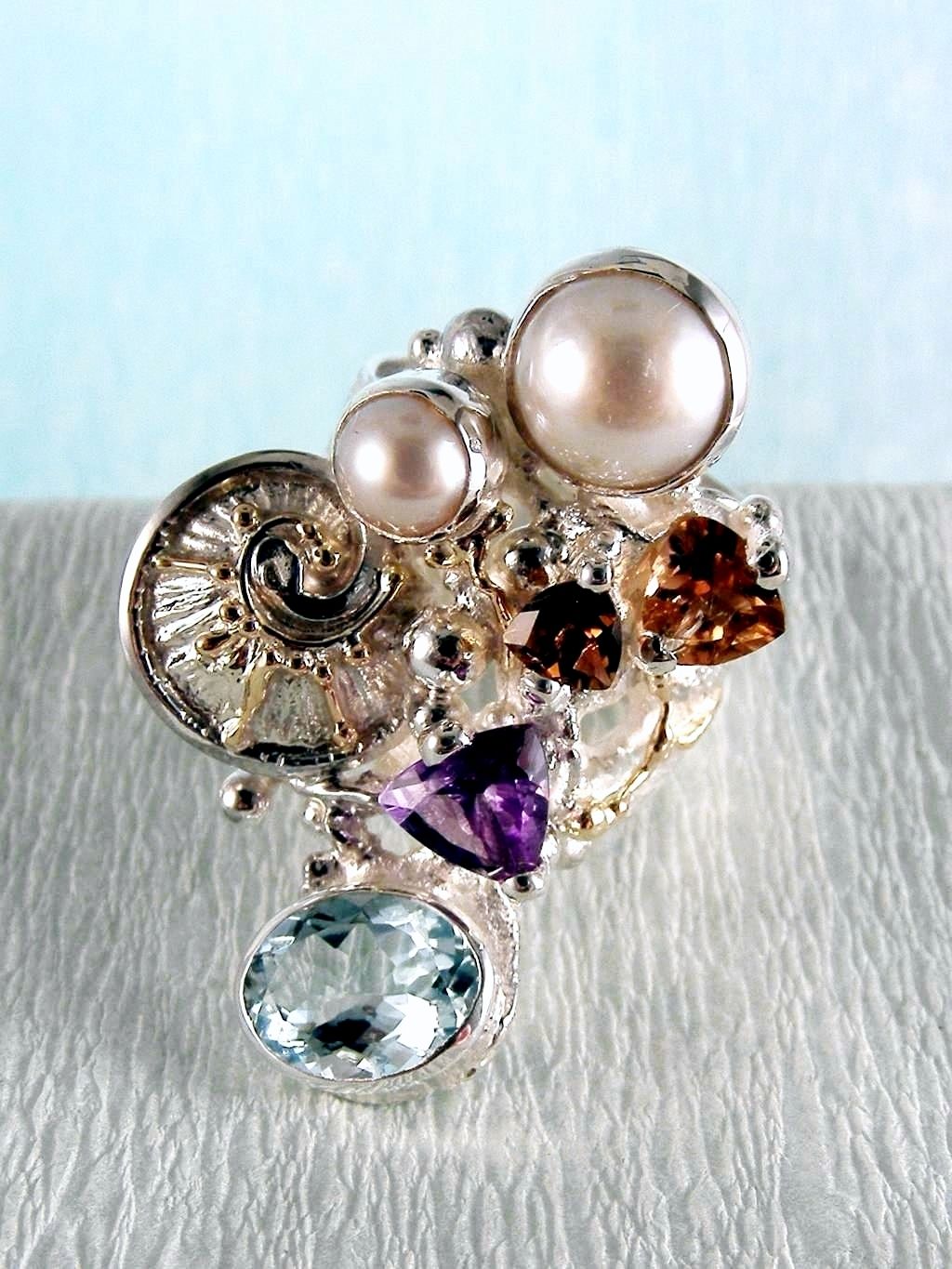 wearable art jewelry, jewelry to wear, jewelry made to orderGregory Pyra Piro ring 2050, rings for women with blue topaz and pink tourmaline, rings for women with amethyst and blue topaz, rings for women with pink tourmaline and pearl, rings for women with blue topaz and pearl, mixed metal rings in silver and gold, rings in art and craft galleries