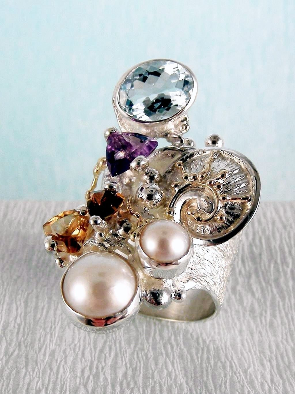 gregory pyra piro art jewellery, silver and gold jewellery with gemstones, gold and silver jewellery with gemstones and pearls, Band #Ring 2050