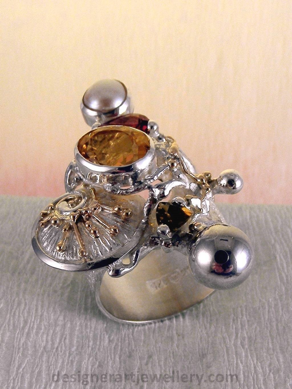wearable art jewelry, jewelry to wear, jewelry made to orderGregory Pyra Piro ring 9435, rings for women with citrine and garnet, sterling silver and gold mixed metal jewellery, rings for women with citrine and green tourmaline, rings for women with garnet and pearl, rings for women with tourmaline and pearl, handcrafted jewelry and rings sold in art and craft galleries, jewellery auctions with rings and collectibles shown in trade fairs and jewelry shows