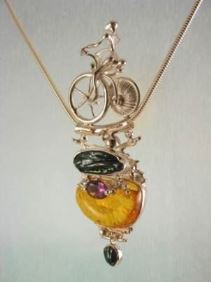 смешанные металлические украшения из серебра и золота, янтарь, аметист, жемчуг, Григорий Пыра Пиро велосипед кулон 2533