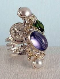 módní šperky, modní styl, sběratelská položka, šperky vyrobené ze stříbra a zlata, turmalín, perly, Gregory Pyra Piro spirálovy prstýnek čís. 7053