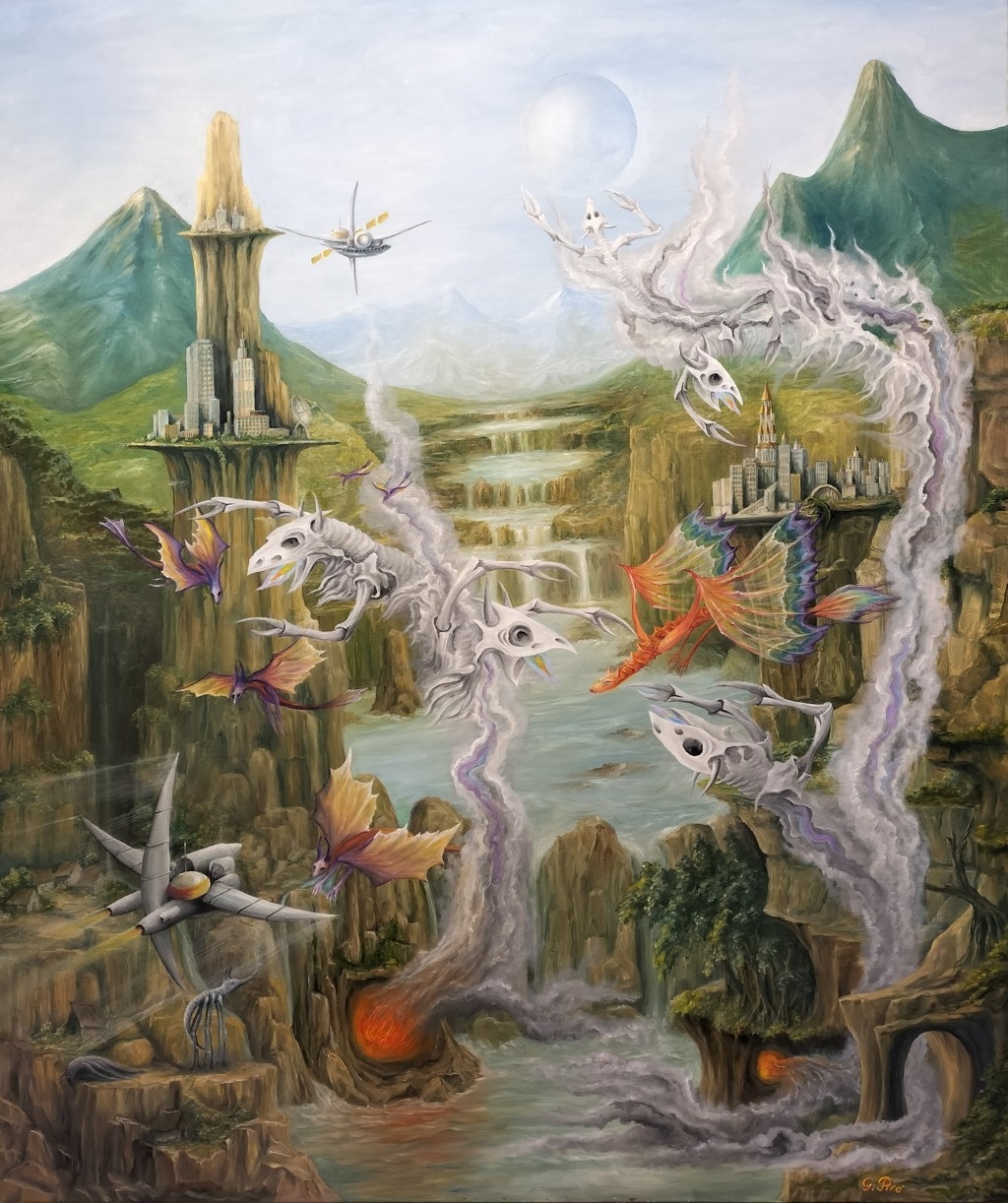 olja på duk, oljemålningar, utställning av målningar,
fantasykonst med surrealistiskt motiv, fantasymålningar med surrealistiskt motiv, Gregory Pyra Piro
