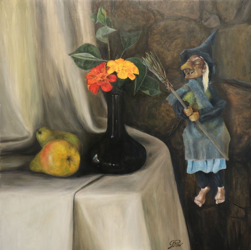 Peinture à l'Huile, Les Poires et Fleurs, Nature de Morte, Gregory Pyra Piro