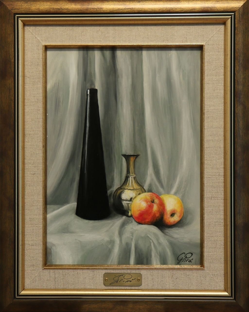 Olieverfschilderij, Glas, Appels, en Messing, Gregory Pyra Piro